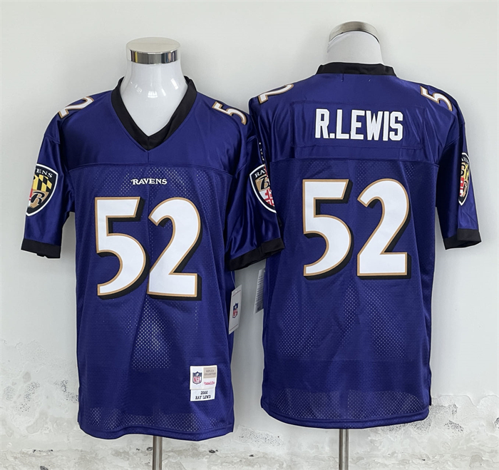 Men’s Baltimore Ravens #52 Ray Lewis Purple Throwback Football Stitched Jersey